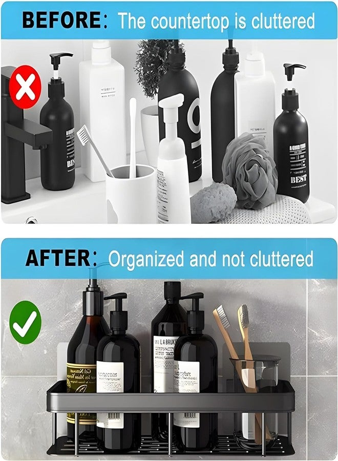 Shynora Multipurpose Bathroom Organiser Shelf Rack Wall Mounted for Space Saving Bathroom Organizer Accessories Punch Free/No-Drill Wall Shelves, Wall Stand (Black, Pack of 1) - Image 4